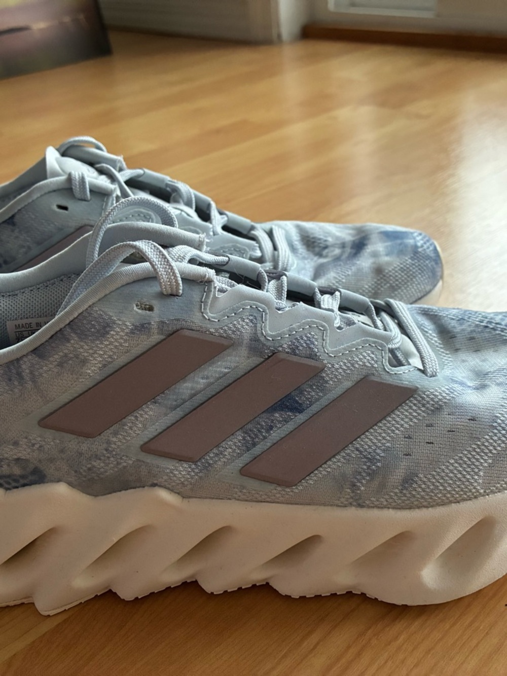 adidas Pale Blue and White Wave-Textured Running Sneakers